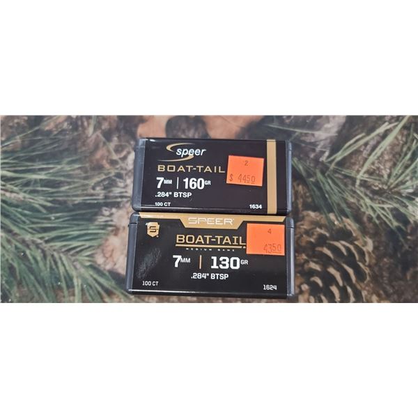 BOX OF SPEER 7MM 160GR .284" BTSP 100/BOX + ONE BOX OF 130GR BTSP