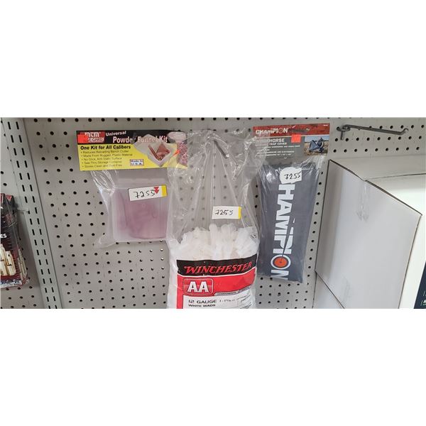 CHAMPION ELECTRIC TRAP COVER, WINCHESTER 250 AA WADS, MJM POWDER FUNNEL KIT