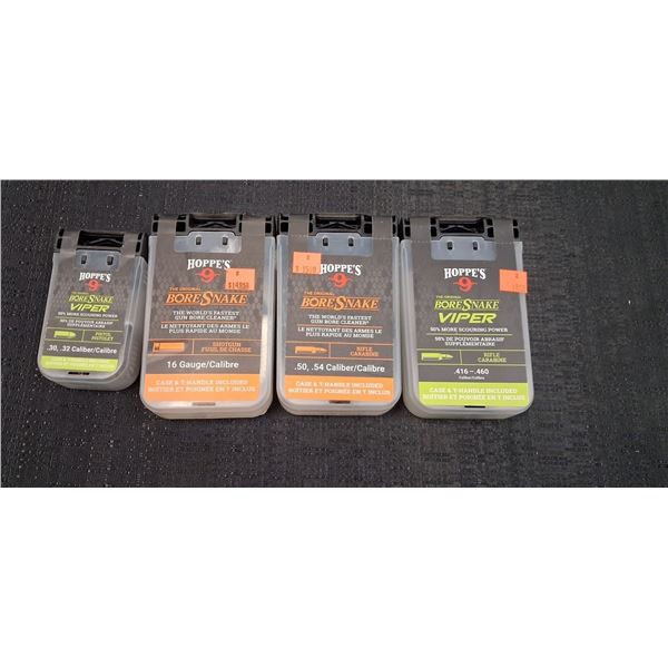 HOPPE'S 9 BORE SNAKES ASSORTED SIZES - 1 BOX OF 33 ITEMS