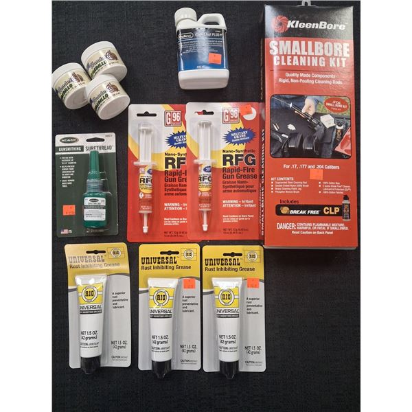 KLEENBORE SMALLBORE CLEANING KIT, INHIBITING GREASE, SURETHREAD, GUN GREASE- 11 ITEMS