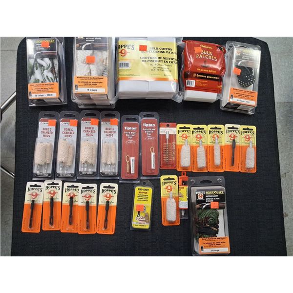 ASSORTED LOT OF BORE SNAKES, PATCHES, BRUSHES, MOPS, JAGS (SHOTGUN) - 28 ITEMS
