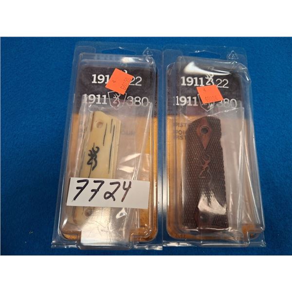 BROWNING 1911-380 #114111 IMITATION AGED IVORY GRIPS.  ROSEWOOD GRIPS.  2 SETS OF PISTOL GRIPS