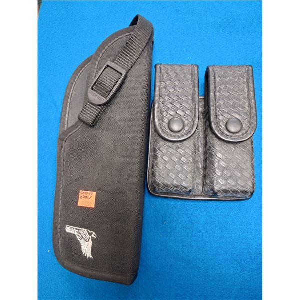 1 BASKET WEAVED DOUBLE MAG BELT HOLSTER & 1 DESERT EAGLE BELT PISTOL HOLSTER - 2 ITEMS