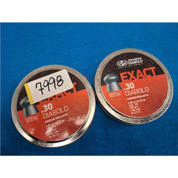 DIABOLO JSB MATCH AIRGUM PELLETS - .30 CAL, 44.75 GR, 2.90G - APPROX 300 PELLETS - 2 CANS OF 150