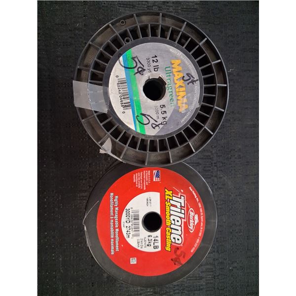 TRILENE 14LB/3000YDS, CLEAR.  MAXIMA 12LB 12LB/3000YDS - GREEN, BULK - 2 ITEMS