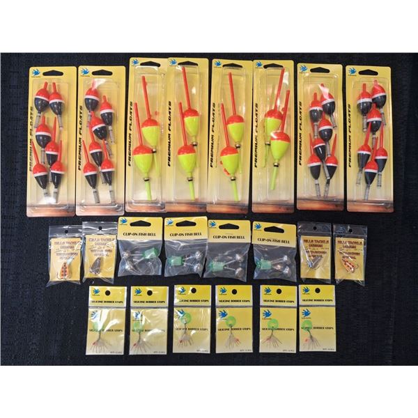 LARGE MIX BAG OF PREMIUM FLOATS, BELLS, WETASKAWIN HOOKS, BOBBER STOPS