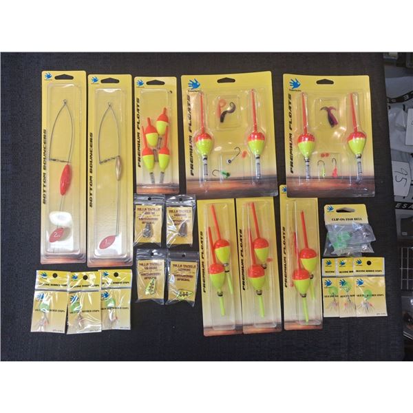 MIX LOT OF PREMIUM FLOATS, BELLS, WETASKWIN SPECIALS ,BOBBER STOPS, BOTTOM BOUNCERS - 4 LOTS, 1 BAG