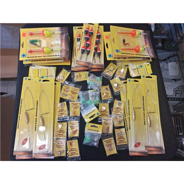 HUGE MIX OF PREMIUM FLOATS, BOTTOM BOUNCERS, BELLS, WETASKWIN HOOKS - 1 BOX