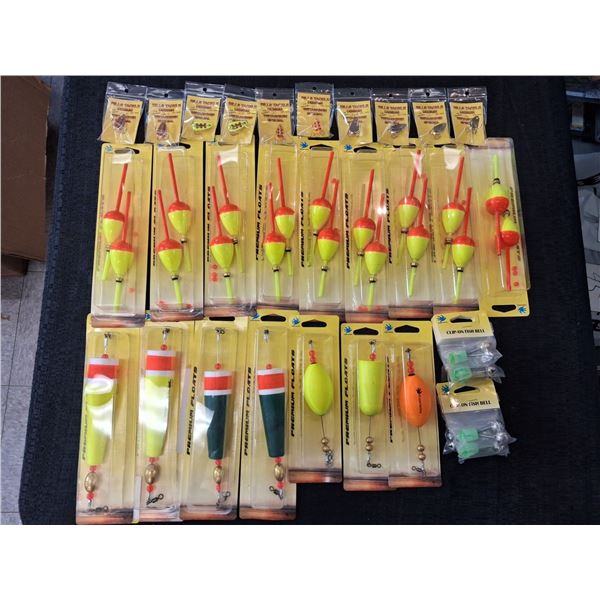 MIX LOT OF BELLS, PREMIUM FLOATS, WETASKWIN SPECIALS, HOOKS, BAIT HOOKS