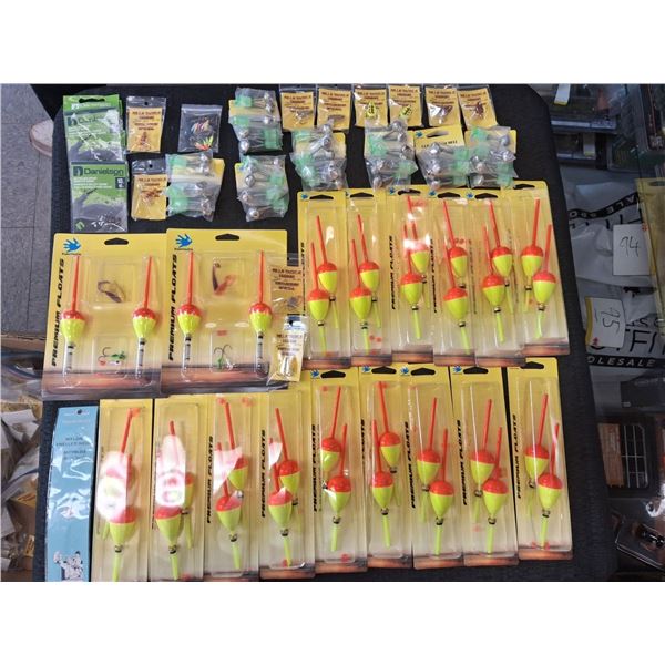 MIX LOT OF PREMIUM FLOATS, SPRING FLOATS, WETASKWIN SPECIALS, HOOKS, BAIT HOOKS