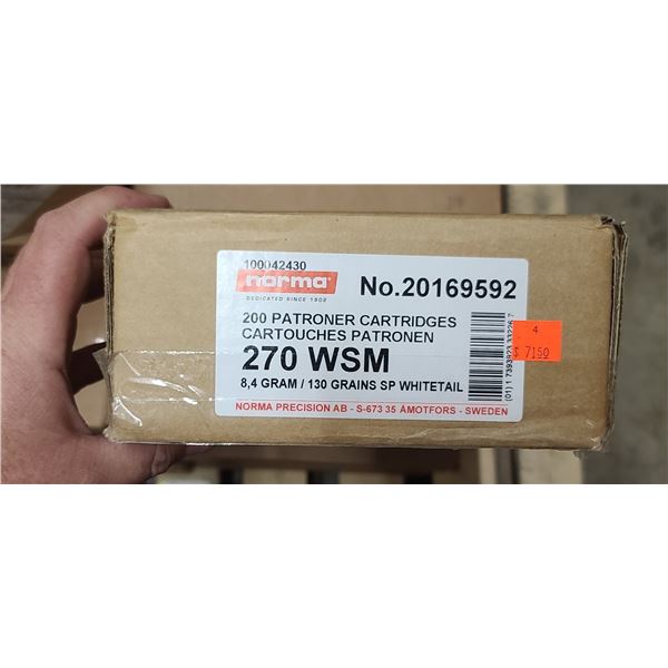 1 CASE 270 WSM, 130 GRAIN SP WHITETAIL, 200 ROUNDS PAL REQUIRED, NO SHIPPING ON AMMUNTION