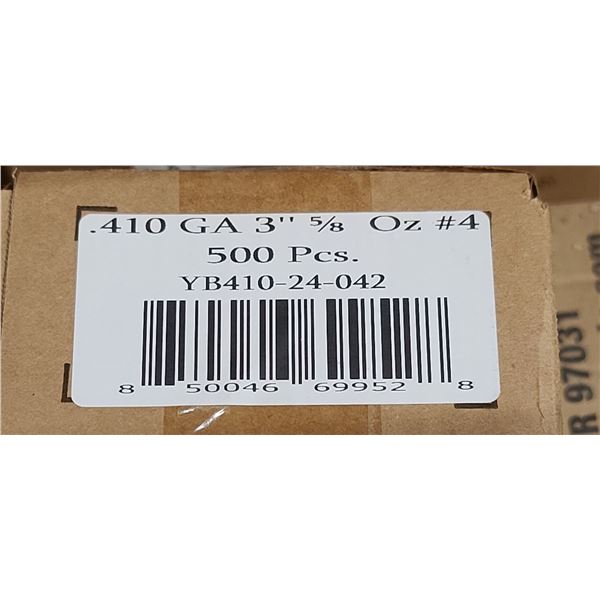 1 CASE YBR TROY 410 GAUGE 3", #4 SHOT, 500 ROUNDS PER CASE PAL REQUIRED, NO SHIPPING ON AMMUNTION