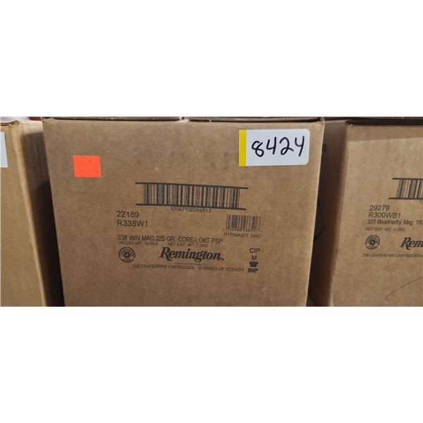 1 CASE REMINGTON 338 WIN.MAG. 225 GRAIN CORELOKT, 200 ROUNDS, PALE REQUIRED, NO SHIPPING ON AMMUNTIO
