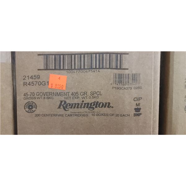 1 CASE REMINGTON 45-70 GOVT, 405 GRAIN SPCL, 200 ROUNDS, PAL REQUIRED, NO SHIPPING ON AMMUNTION