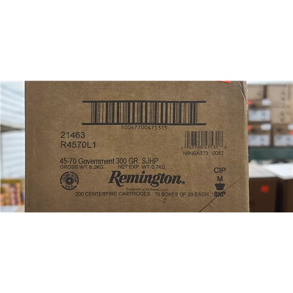 1 CASE REMINGTON 45-70 GOVT, 300 GRAIN SJHP, 200 ROUNDS, PAL REQUIRED, NO SHIPPING ON AMMUNTION