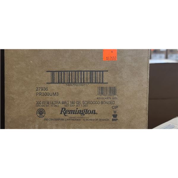1 CASE REMINGTON 300 REM ULTRA MAG. 180 GRAIN, SCIROCCO BONDED,200 ROUNDS, PAL REQUIRED, NO SHIPPING