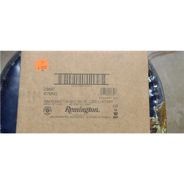 1 CASE REMINGTON 7MM REM MAG. 150 GRAIN. CORE LOKI PSP,200 ROUNDS, PAL REQUIREDD, NOS SHIPPING ON AM