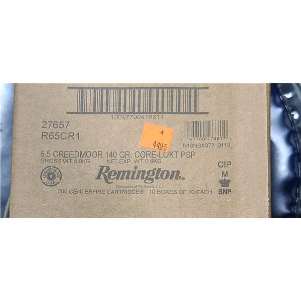 1 CASE REMINGTON 6.5 CREDMORE. 140 GRAIN. CORE LOKI PSP,200 ROUNDS, PAL REQUIRED, NO SHIPPING ON AMM