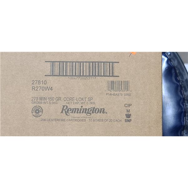 1 CASE REMINGTON 270 WIN. 150 GRAIN. CORE LOKI SP,200 ROUNDS, PAL REQUIRED, NO SHIPPING ON AMMUNTIO