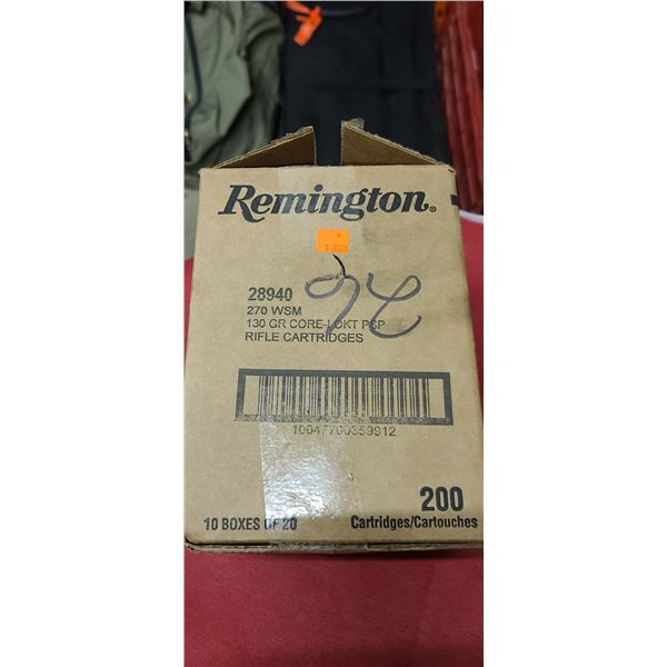 1 CASE REMINGTON 270 WSM, 130 GRAIN. CORE LOKI PSP,200 ROUNDS, PAL REQUIRED, NO SHIPPING ON AMMUNTIO