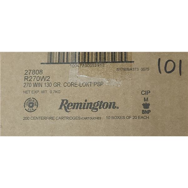 1 CASE REMINGTON 270 WIN. 130 GRAIN. CORE LOKI PSP,200 ROUNDS, PAL REQUIRED, NO SHIPPING ON AMMUNTIO