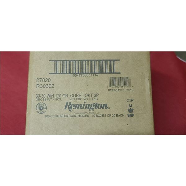 1 CASE REMINGTON 30-30 WIN. 170 GRAIN. CORE LOKI SP,200 ROUNDS, PAL REQUIRED, NO SHIPPING ON AMMUNT
