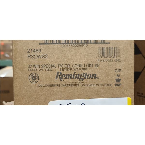 1 CASE REMINGTON 32 WIN. SPECIAL, 170 GRAIN. CORE LOKI SP,200 ROUNDS, PAL REQUIRED, NO SHIPPING ON A