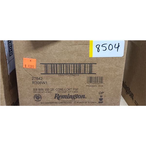 1 CASE REMINGTON 308 WIN. 150 GRAIN. CORE LOKI PSP,200 ROUNDS, PAL REQUIRED, NO SHIPPING ON AMMUNTIO