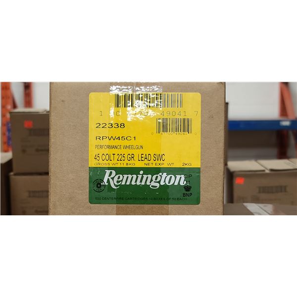 1 CASE REMINGTON 45 COLT 225 GRAIN, LEAD SWC 500 ROUNDS, PAL REQUIRED, NO SHIPPING ON AMMUNTION