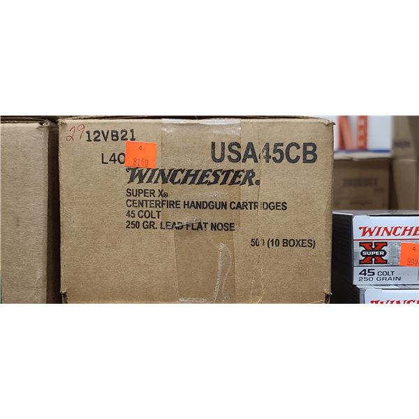 1 CASE WINCHESTER 45 COLT 250 GRAIN LEAD FLAT NOSE 50O ROUNDS, PAL REQUIRED, NO SHIPPING ON AMMUNTIO