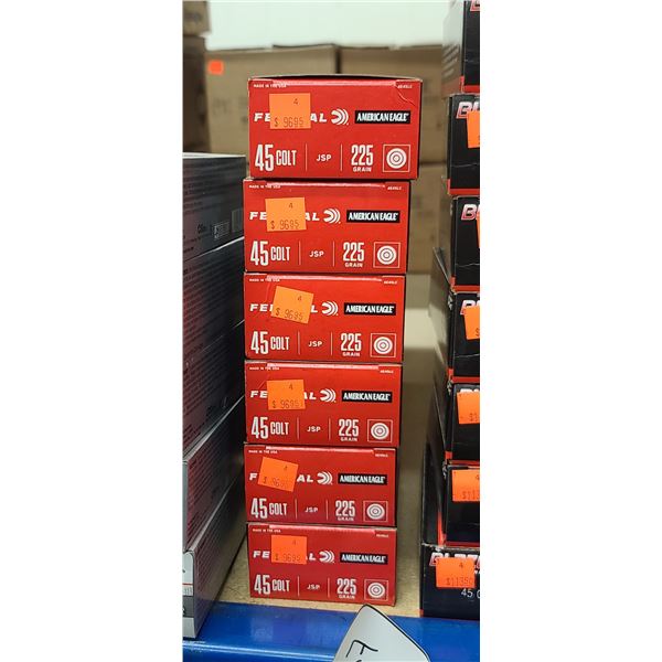 6 BOXES FEDERAL 45 COLT 225 GRAIN JSP 300 ROUNDS, PAL REQUIRED, NO SHIPPING ON AMMUNTION
