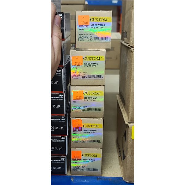 5 BOXES HORNADY 500 S&W MAG. 500 GRAIN, FP XTP 100 ROUNDS, PAL REQUIRED, NO SHIPPING ON AMMUNTION