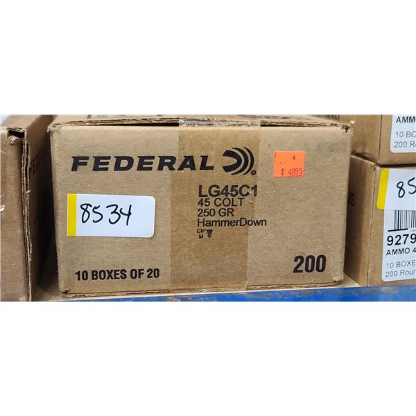 1 CASE FEDERAL  45 COLT. 250 GRAIN, HAMMER DOWN, 200 ROUNDS, PAL REQUIRED, NO SHIPPING ON AMMUNTION