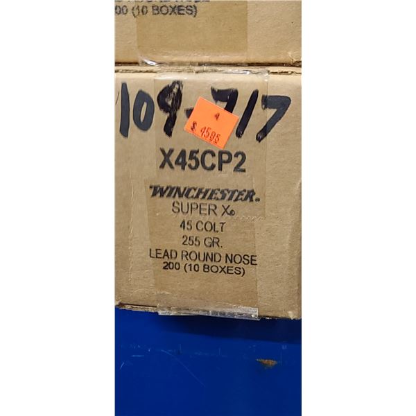 1 CASE WINCHESTER 45 COLT, 255 GRAIN, ROUND NOSE, 200 ROUNDS, PAL REQUIRED, NO SHIPPING ON AMMUNTION