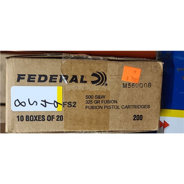 1 CASE FEDERAL 500 S&W, 325 GRAIN, FUSION 200 ROUNDS PAL REQUIRED, NO SHIPPING ON AMMUNTION