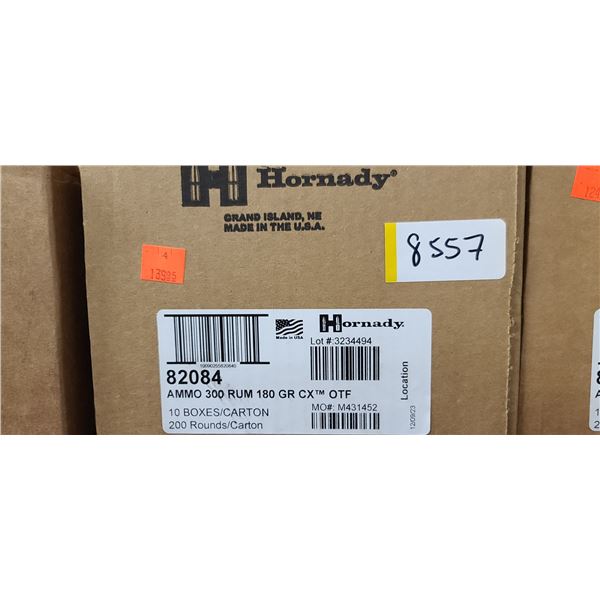 1  CASE HORNADY 300 RUM 180 GRAIN,CX, 200 ROUNDS, PAL REQUIRED, NO SHIPPING ON AMMUNTION