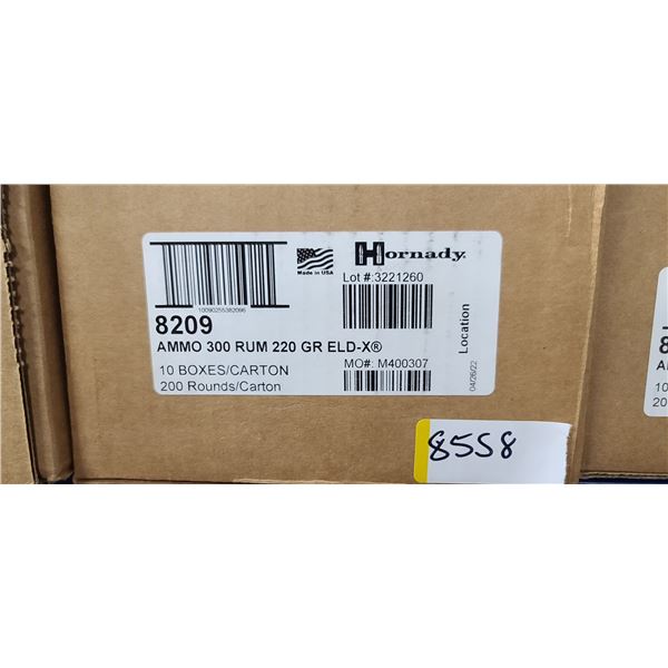 1  CASE HORNADY 300 RUM 220 GRAIN,EDL, 200 ROUNDS, PAL REQUIRED, NO SHIPPING ON AMMUNTION