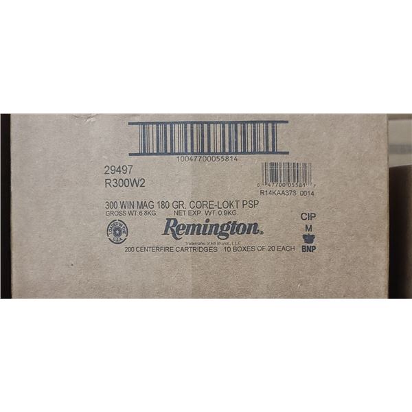 1  CASE REMINGTON 300 WIN. MAG. 180 GRAIN,CORE-LOKT PSP, 200 ROUNDS, PAL REQUIRED, NO SHIPPING ON AM