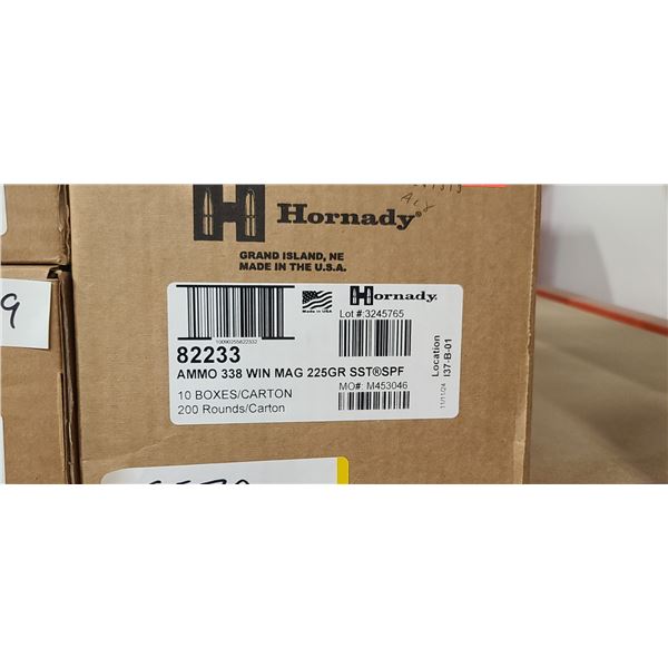 1  CASE HORNADY 338 WIN MAG. 225 GRAIN,SST, 200 ROUNDS, PAL REQUIRED,