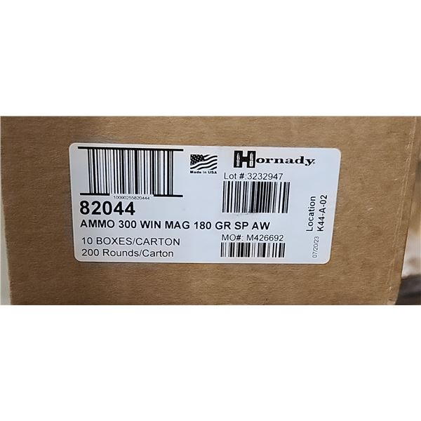 1  CASE HORNADY 300 WIN MAG. 180 GRAIN,SP, 200 ROUNDS, PAL REQUIRED, NO SHIPPING ON AMMUNTION RETAIL