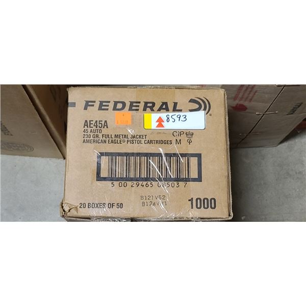 1 CASE FEDERAL 45 AUTO 230 GRAIN, FMJ 1000 ROUNDS, PAL REQUIRED, NO SHIPPING ON AMMUNTION
