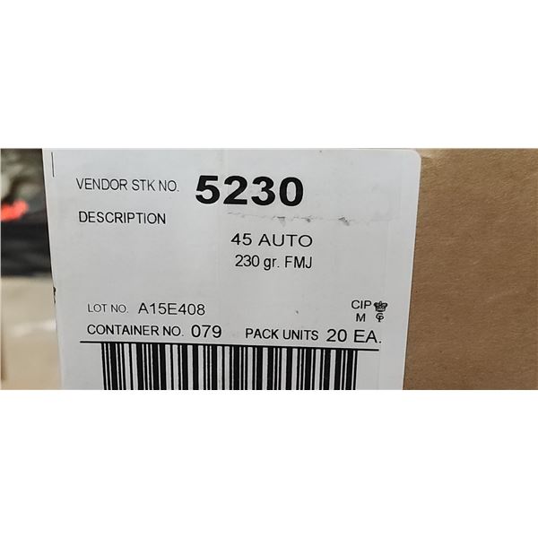 1 CASE CCI BLAZER 45 AUTO 230 GRAIN, FMJ 1000 ROUNDS, PAL REQUIRED, NO SHIPPING ON AMMUNTION
