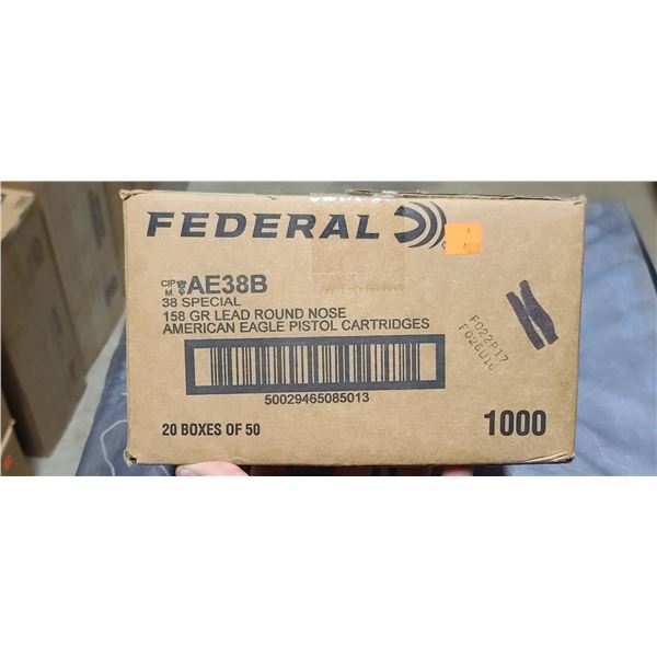 1 CASE FEDERAL 38 SPECIAL 158 GRAIN, ROUND NOSE, 1000 ROUNDS, PAL REQUIRED, NO SHIPPING ON AMMUNTION