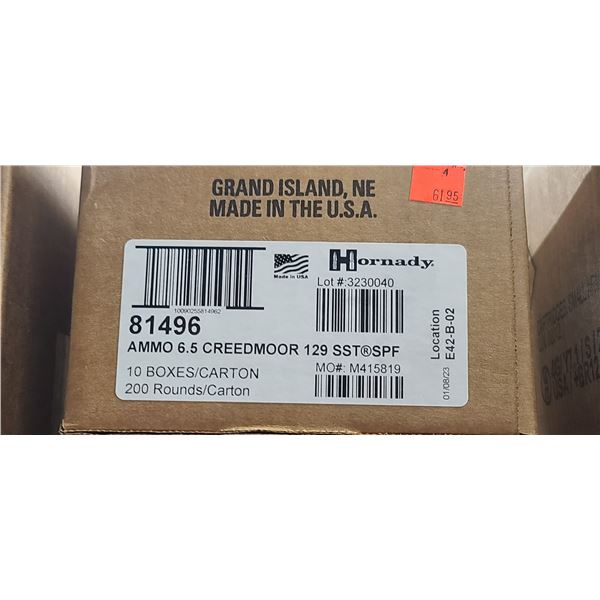 1 CASE HORNADY 6.5 CREEDMOOR 129 GRAIN, SST SPF, 200 ROUNDS, PAL REQUIRED, NO SHIPPING ON AMMUNTION