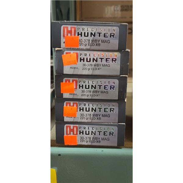 5 BOXES HORNADY 30-378 WBY MAG, PRECISION HUNTER 220 GRAIN, ELD-X 100 ROUNDS, PAL REQUIRED, NO SHIPP