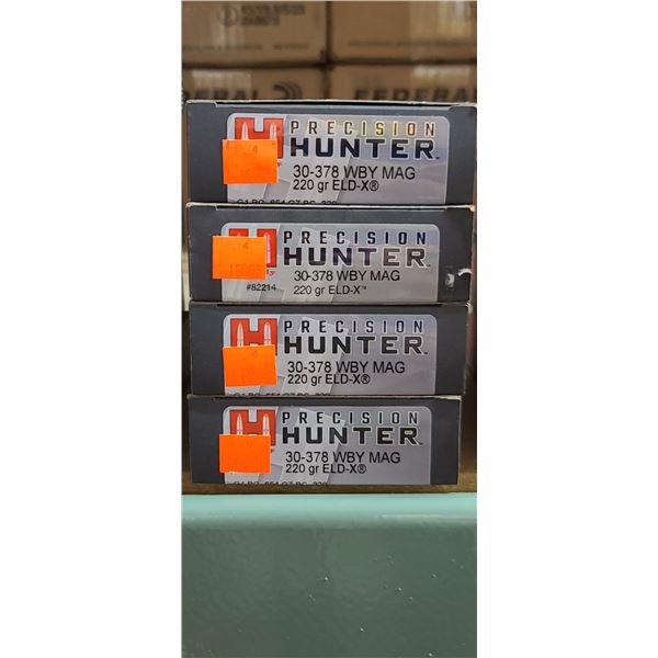 4 BOXES HORNADY 30-378 WBY MAG, PRECISION HUNTER 220 GRAIN, ELD-X 80 ROUNDS, PAL REQUIRED, NO SHIPPI