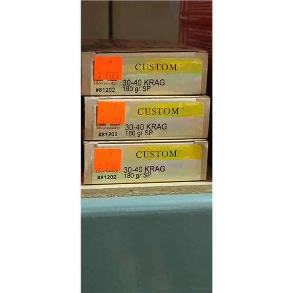 3 BOXES HORNADY 30-40 KRAG, CUSTOM, 180 GRAIN, SP, 60 ROUNDS, PAL REQUIRED, NO SHIPPING ON AMMUNTION