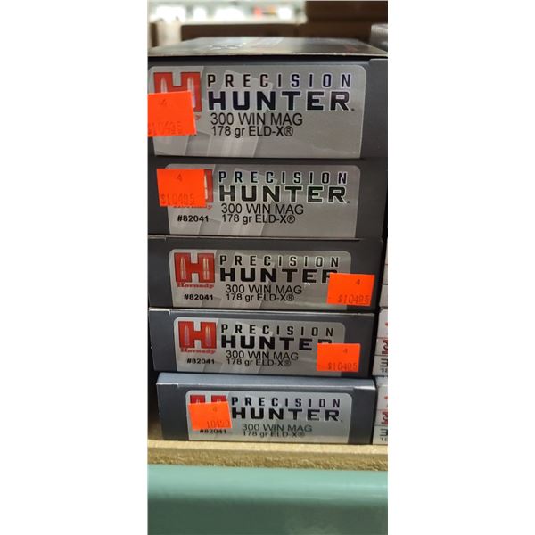 5 BOXES HORNADY 300 WIN MAG. PRECISION HUNTER, 178 GRAIN, ELD-X, 100 ROUNDS, PAL REQUIRED, NO SHIPPI