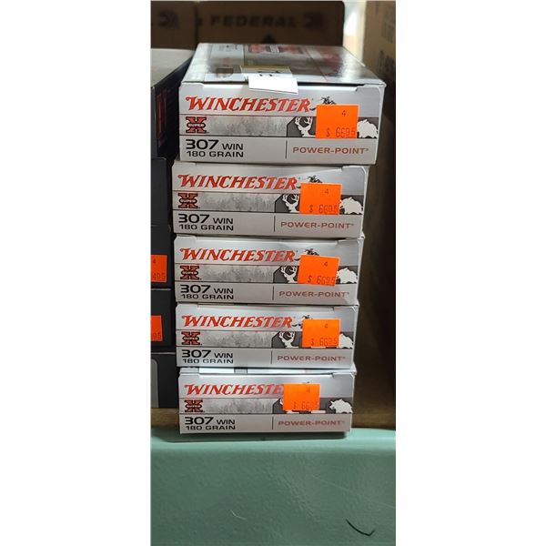 5 BOXES HORNADY 307 WIN.  180 GRAIN, POWER POINT, 100 ROUNDS, PAL REQUIRED, NO SHIPPING ON A