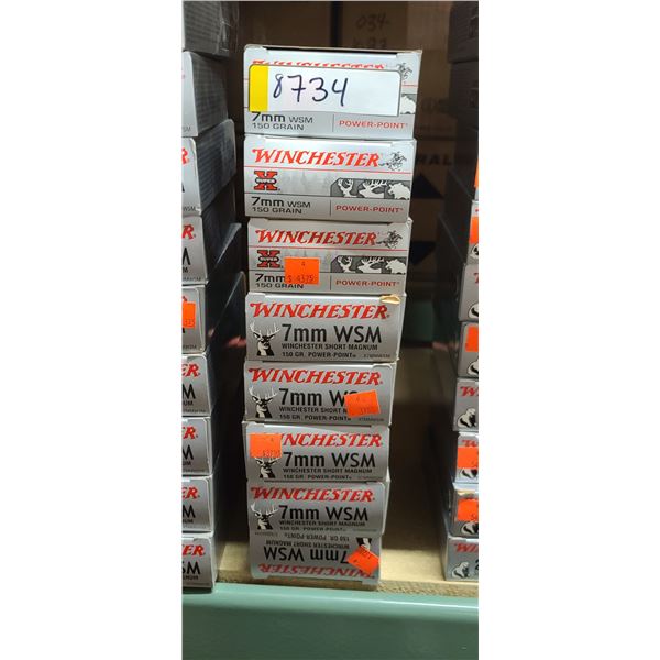 8 BOXES WINCHESTER 7MM WSM, 150 GRAIN, POWER POINT 160 ROUNDS, PAL REQUIRED, NO SHIPPING ON AMMUNTIO